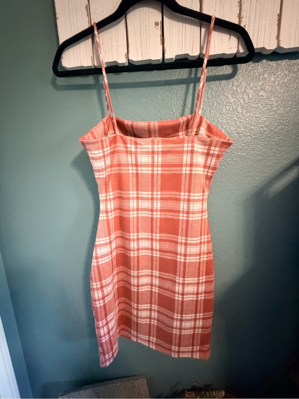 Timing Coral Pink Plaid Spaghetti Strap Mini Dress